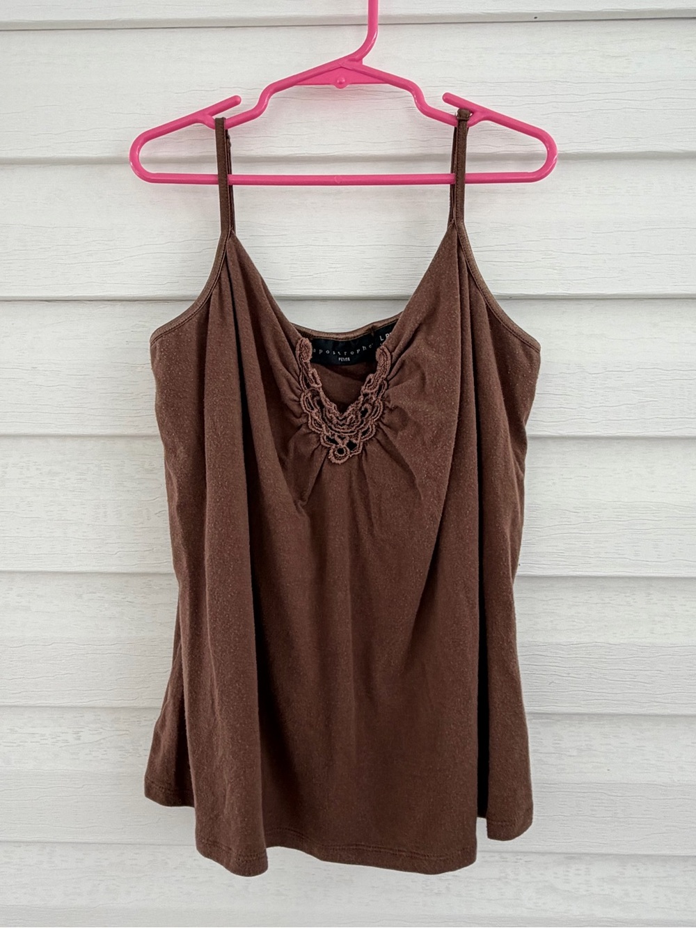 Apostrophe Chocolate Brown Crochet Trim Cami Tank Top L Petite Y2K Boho